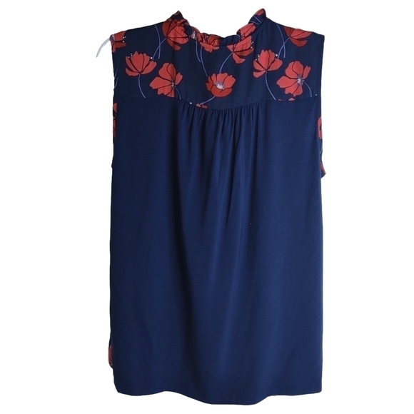 41 Hawthorn blue and red flowered sleeveless blouse with collar detail, NWT - Picture 5 of 9